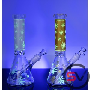 LEAF GLASS BEAKER WATER PIPE 10inch (GLOW IN DARK)